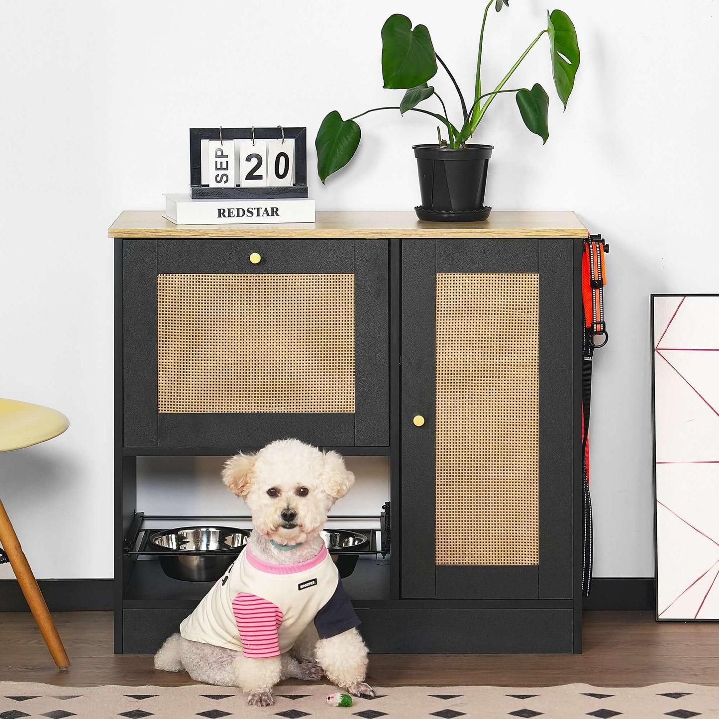 Feeding Station with 2 Cabinets, Black