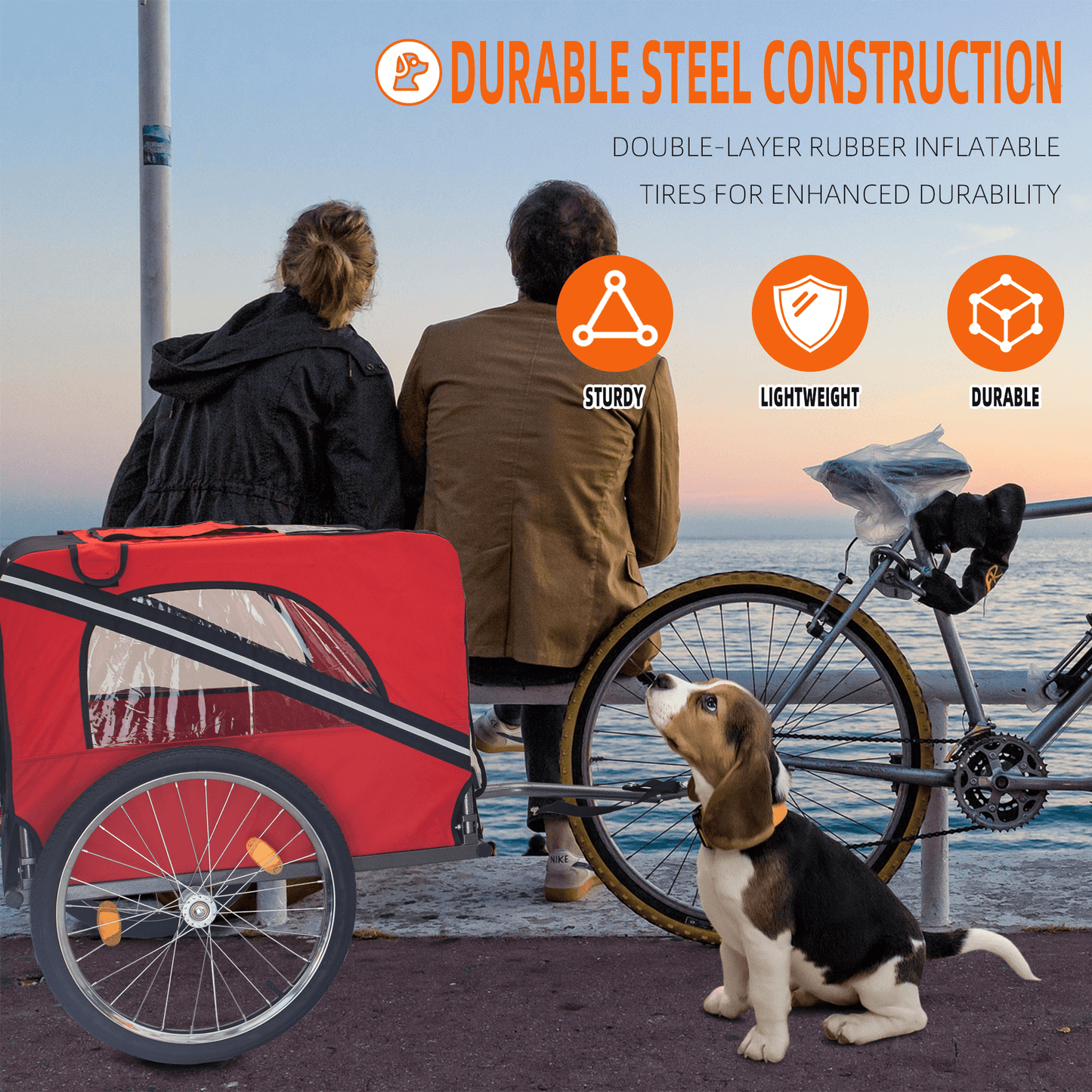 Foldable Bicycle Trailer for Medium Dogs, Red & Black