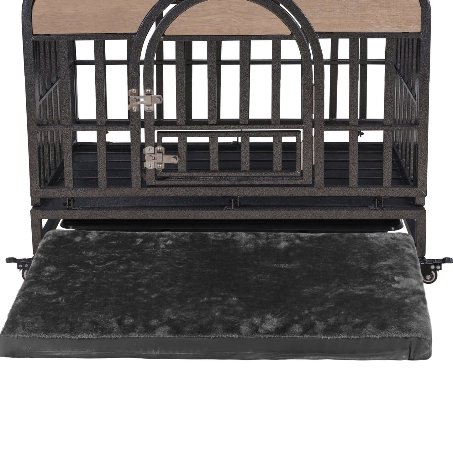 46" Heavy Duty Dog Crate, Removable Trays and Wheels for High Anxiety Dogs, Grey GIGA