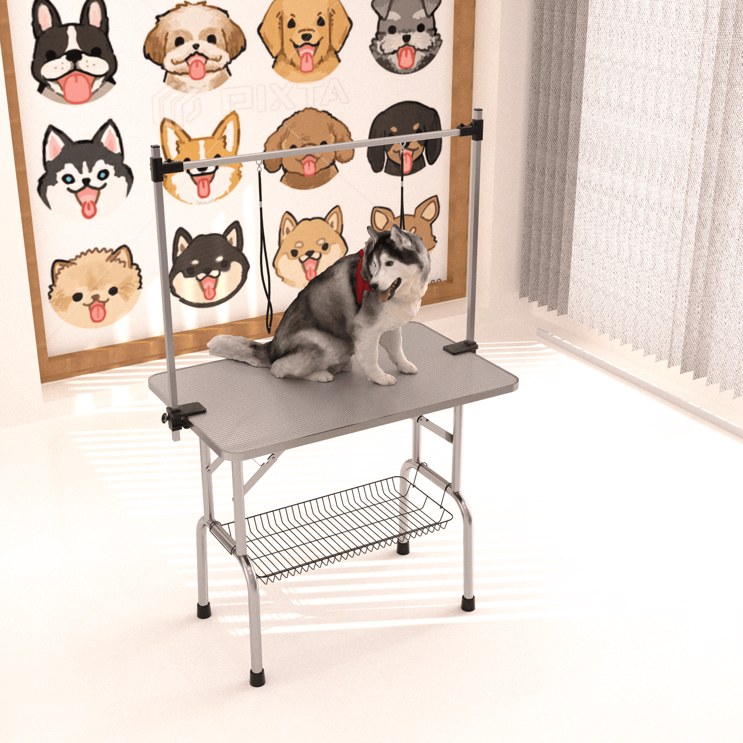 46" Folding Pet Grooming Table, Silver