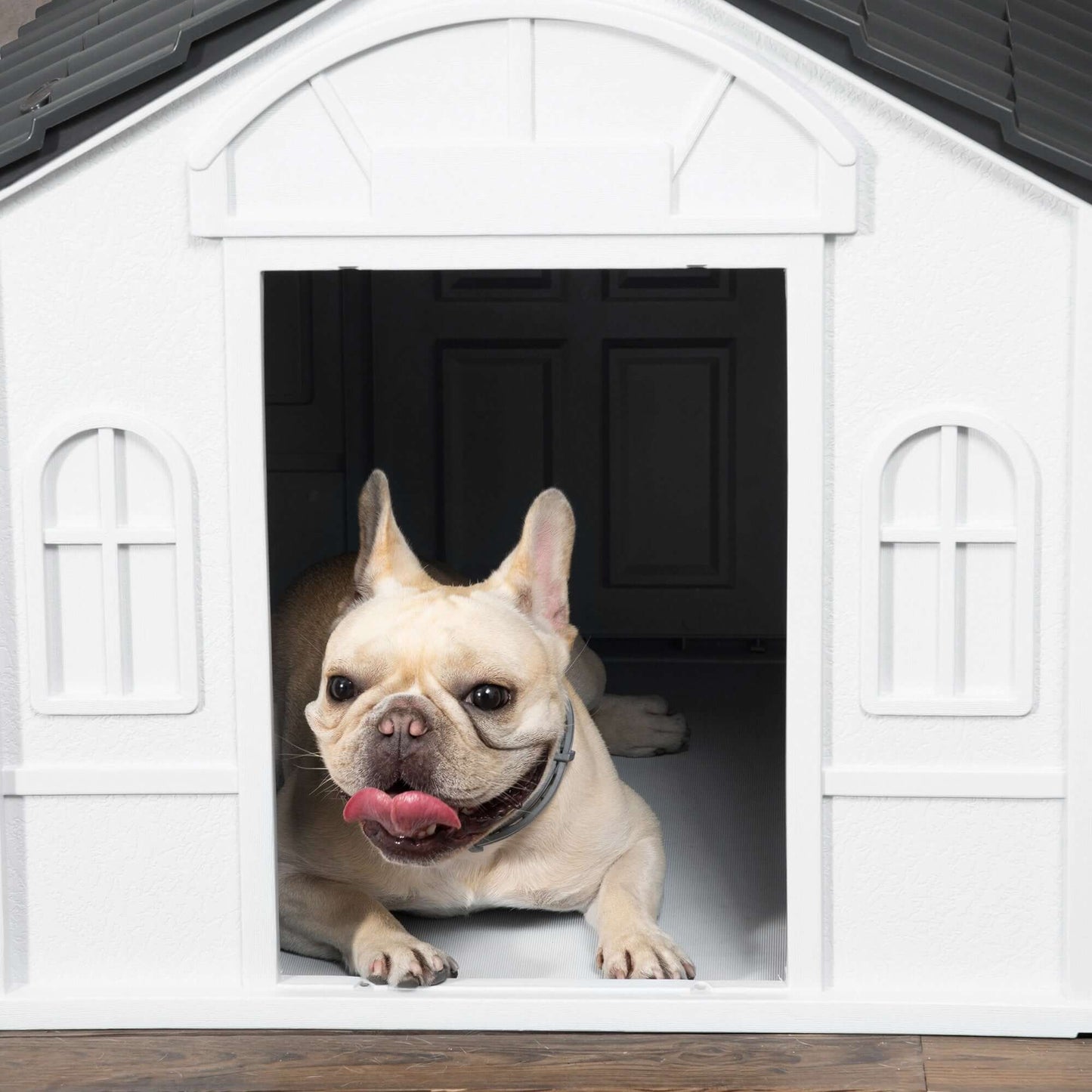 Plastic Dog House, Water Resistant for Medium and Small Dogs, Gray - supdog