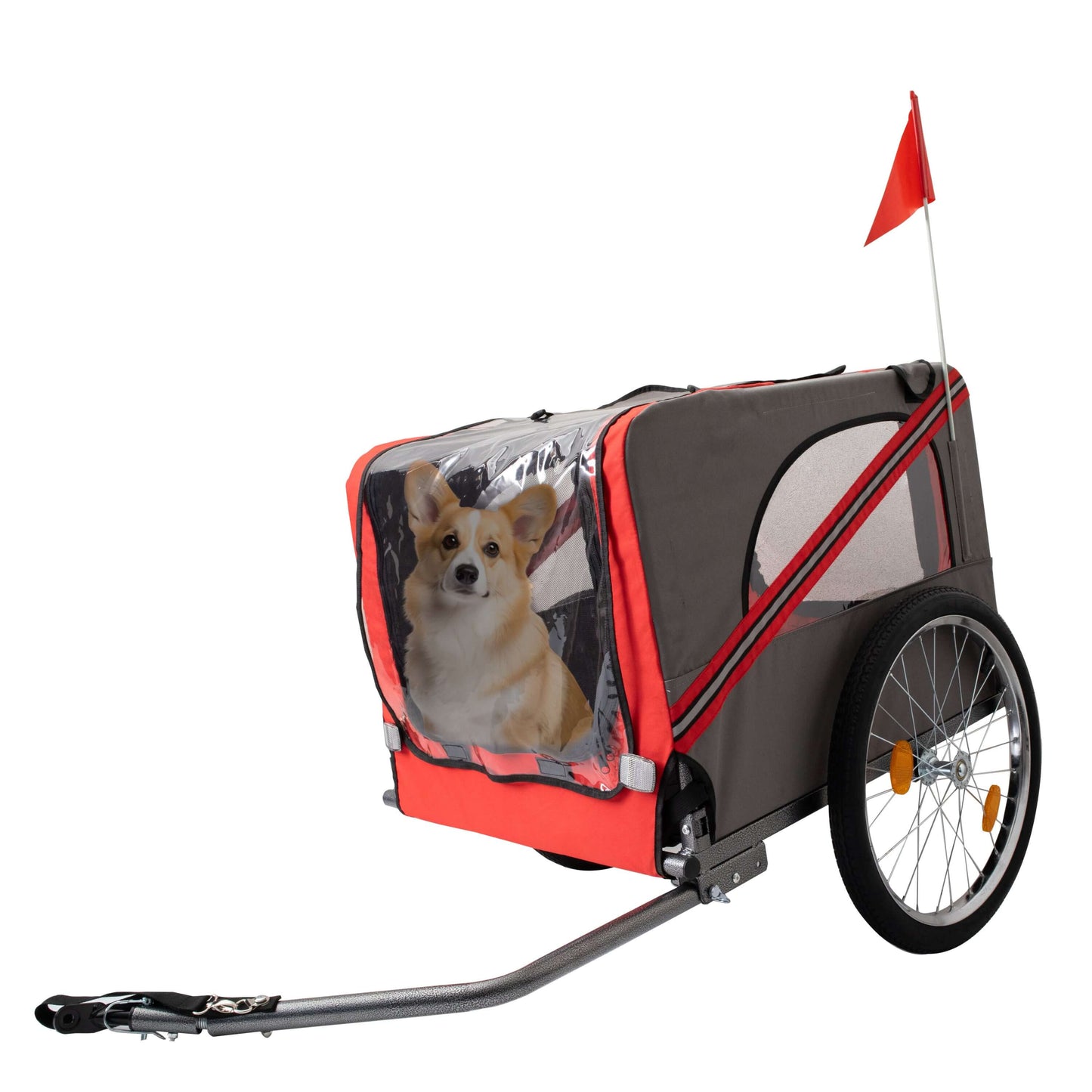 Foldable Bicycle Trailer for Large Dogs, Grey & Red
