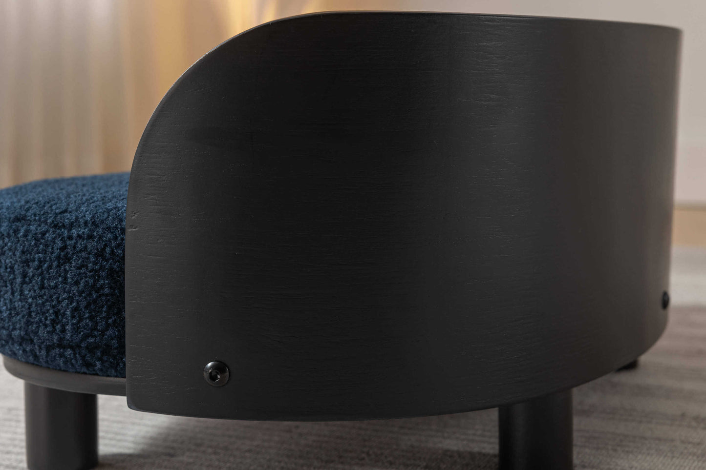 Scandinavian Style Elevated Dog Bed Sofa, Velvet Cushion, Black Wood, Dark Blue GIGA