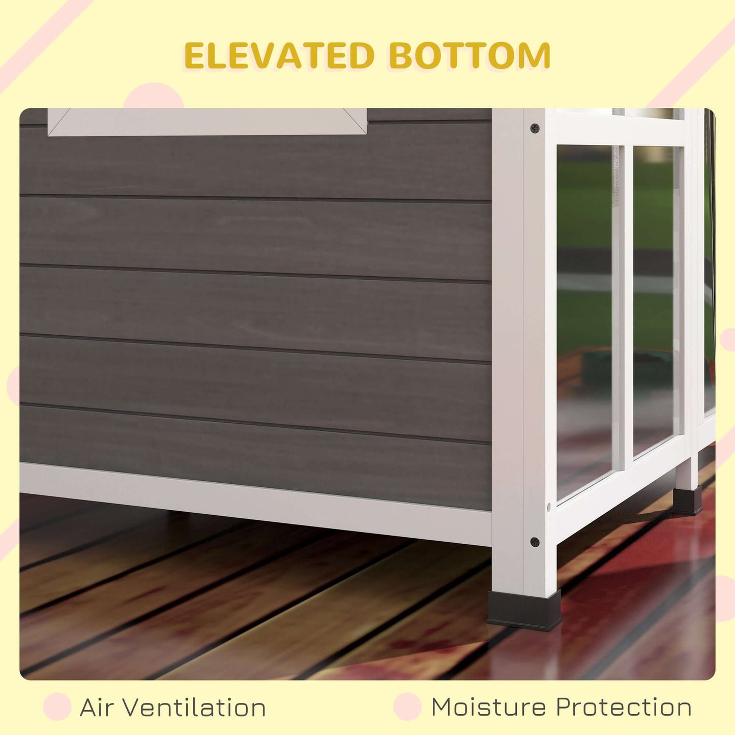 42" Cabin-Style Dog House for Large Dogs with Openable Asphalt Roof & Giant Window, Gray - supdog
