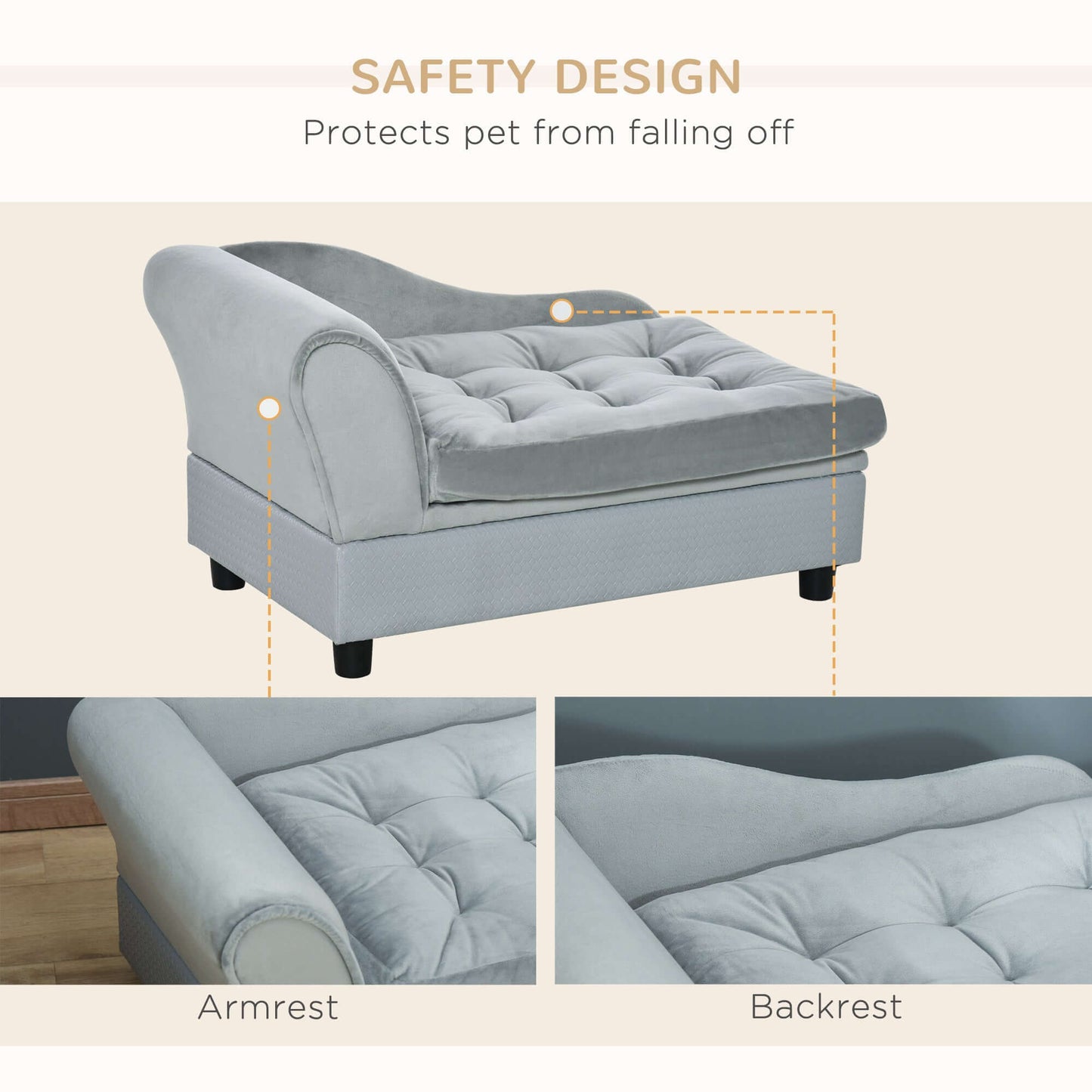 PawHut Luxury Fancy Dog Bed for Small Dogs with Hidden Storage, Small Dog Couch with Soft 3" Foam, Dog Sofa Bed, Cushy Dog Bed, Modern Pet Furniture for Puppies and Little Breeds, Gray - supdog