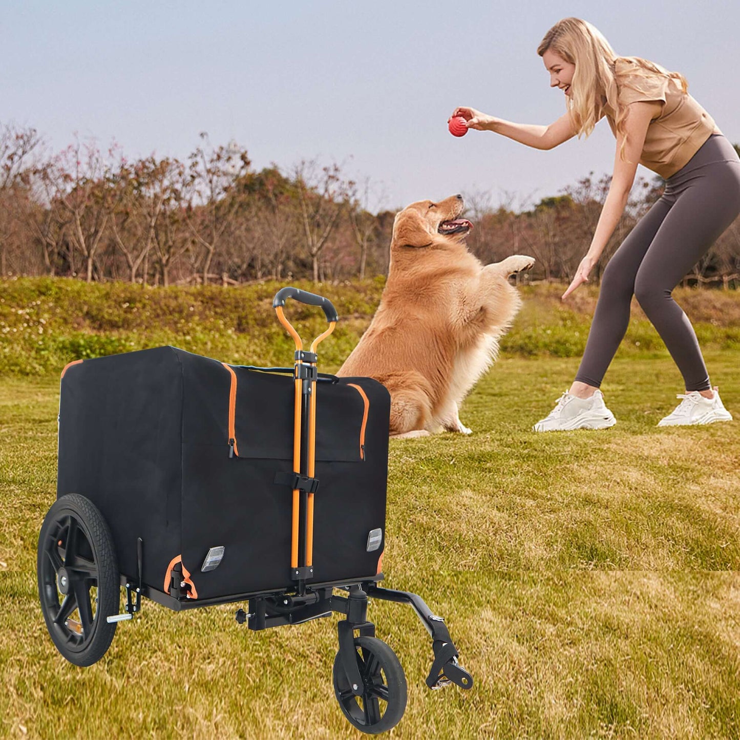 Foldable Bicycle Trailer for Medium Dogs, Orange & Black