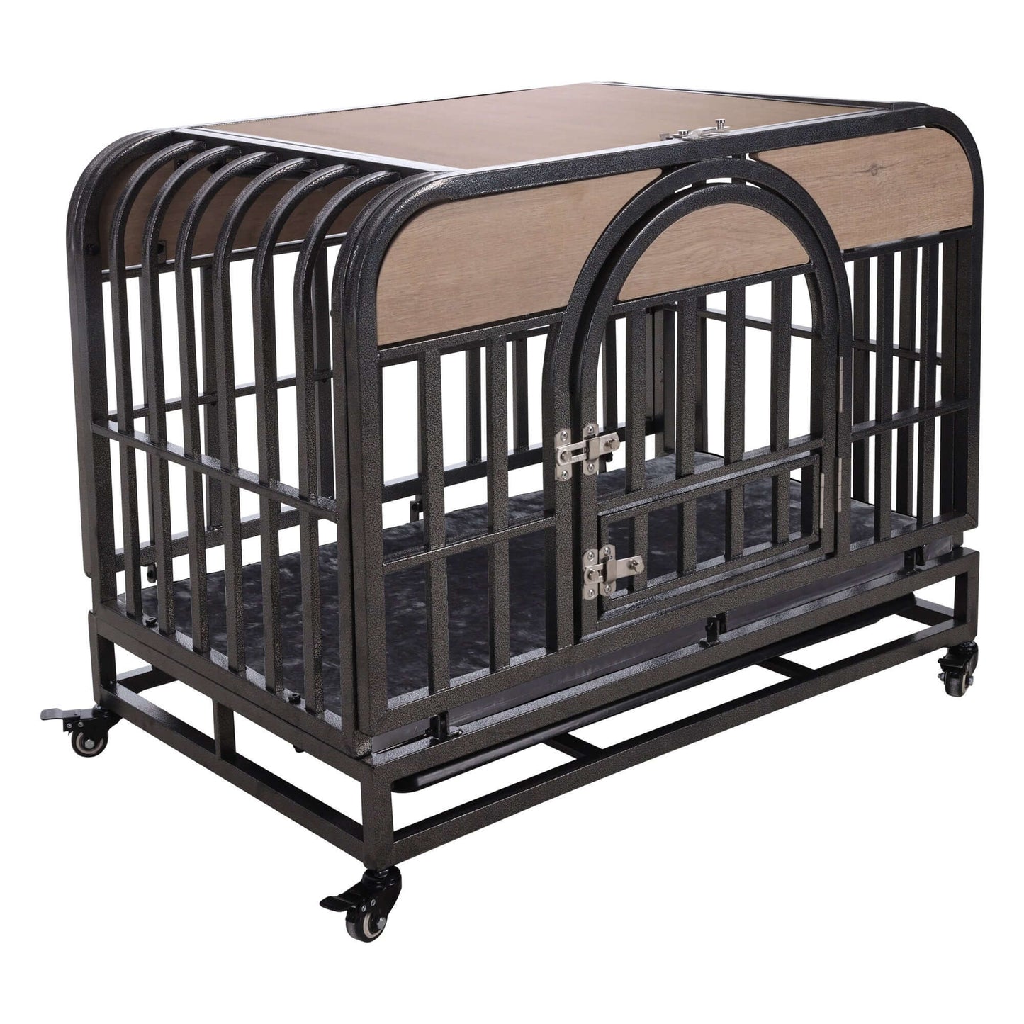 46" Heavy Duty Dog Crate, Removable Trays and Wheels for High Anxiety Dogs, Grey GIGA