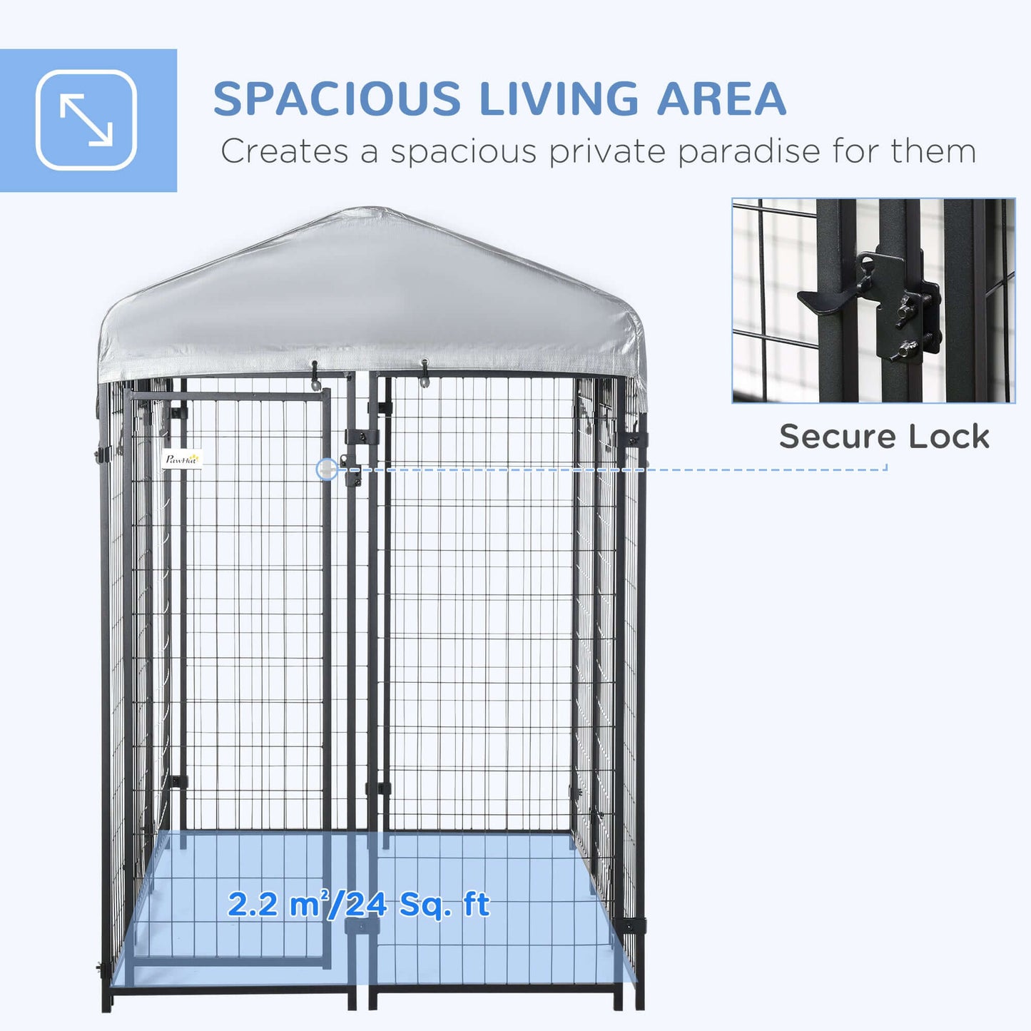 6' x 4' x 6' dog playpen with water-resistant canopy, spacious area, and secure lock for safety.