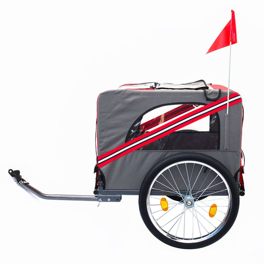 Foldable Bicycle Trailer for Large Dogs, Grey & Red