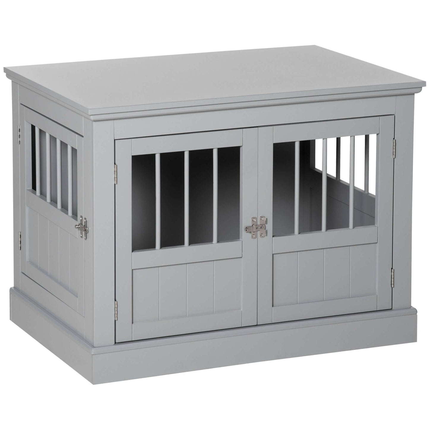 30' Dog Crate End Table with Triple Doors, Pewter Gray