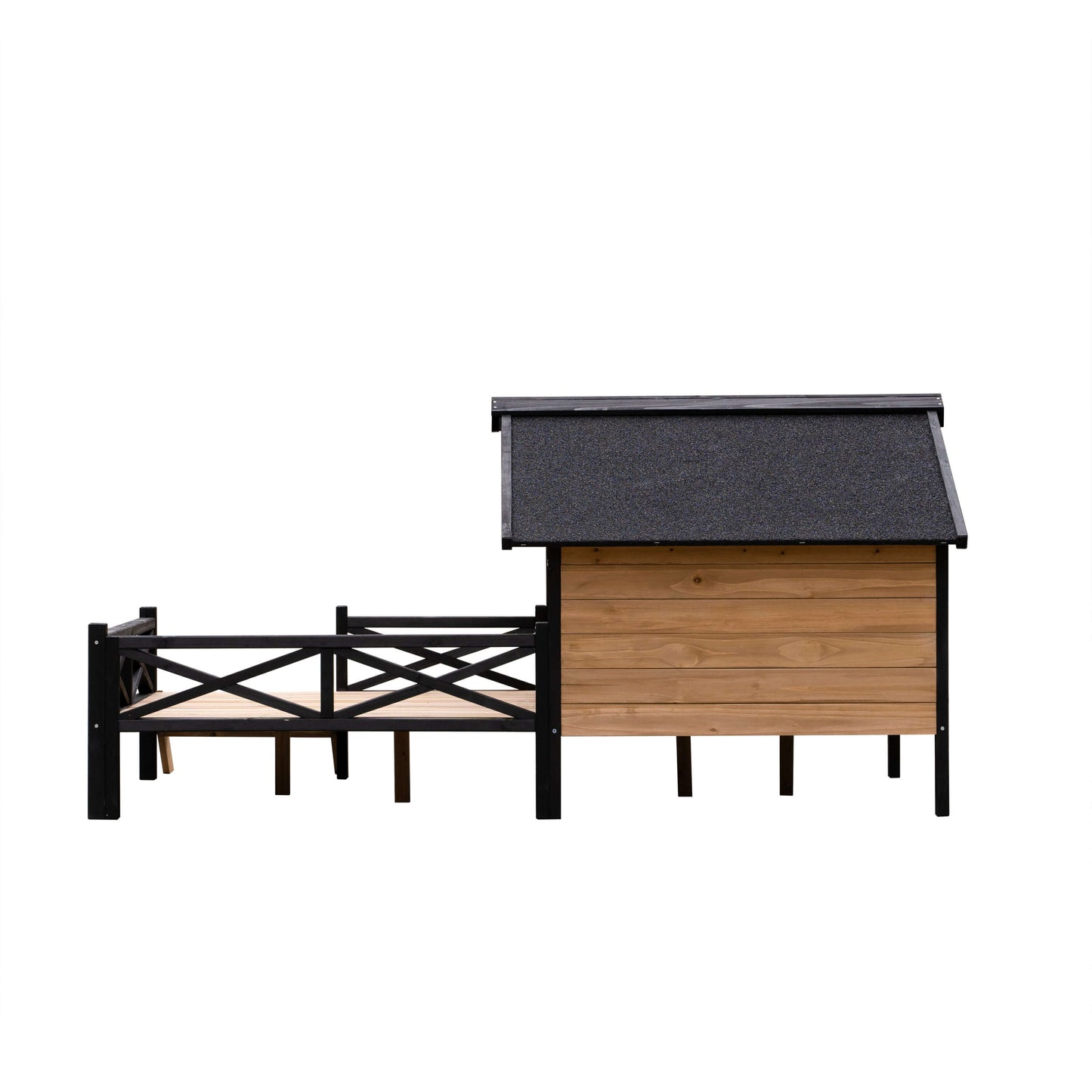 66" Large Wooden Dog House, Raised Cabin with Porch GIGA