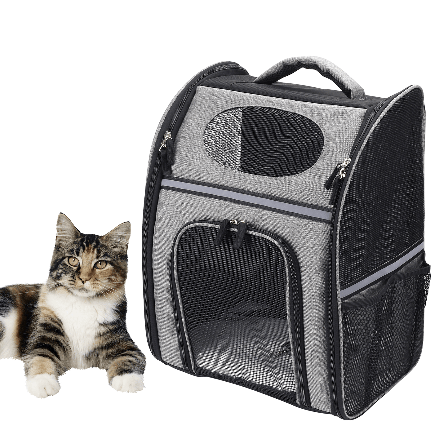 Pet Carrier Backpack, Safety Features and Cushion Back Support, Black - supdog