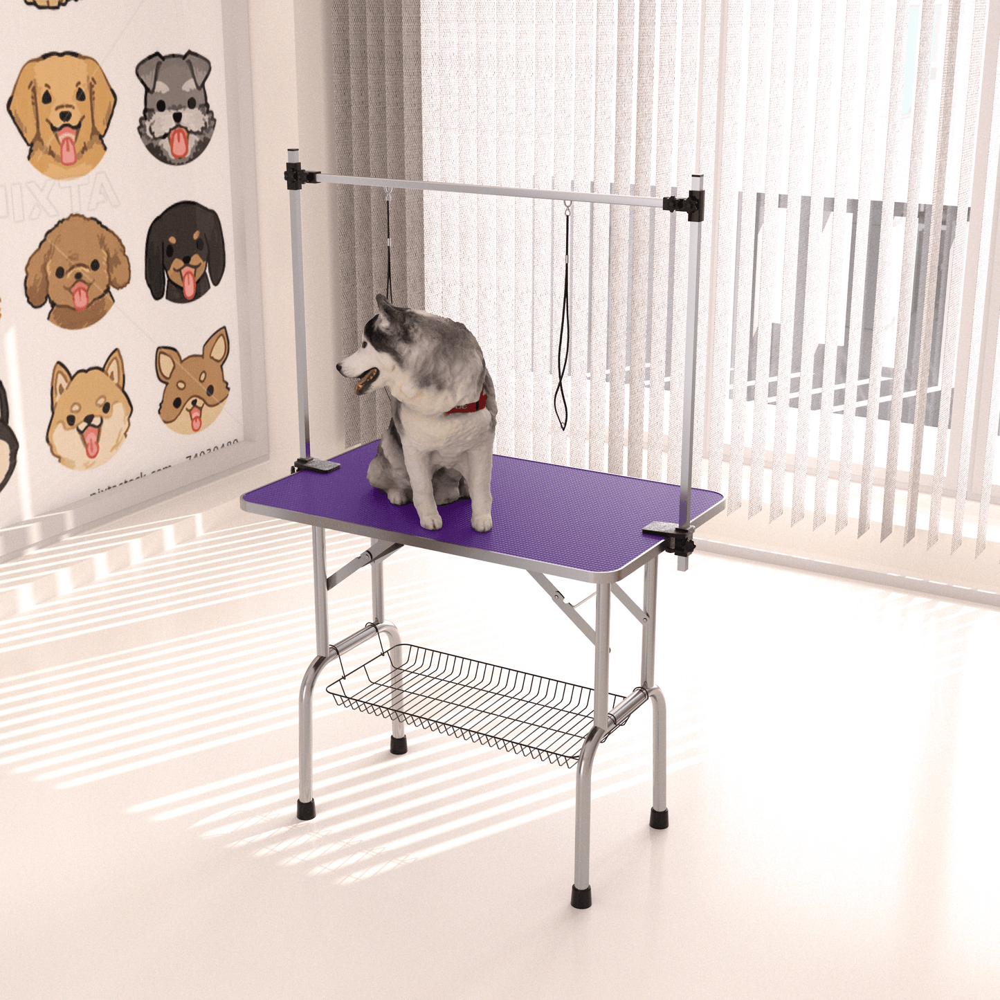 46" Folding Pet Grooming Table, Purple