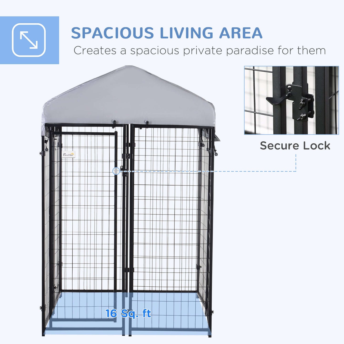 4' x 4' x 6' Dog Kennel with Lockable Door, Water-resistant Canopy, for Small and Medium Dogs - supdog