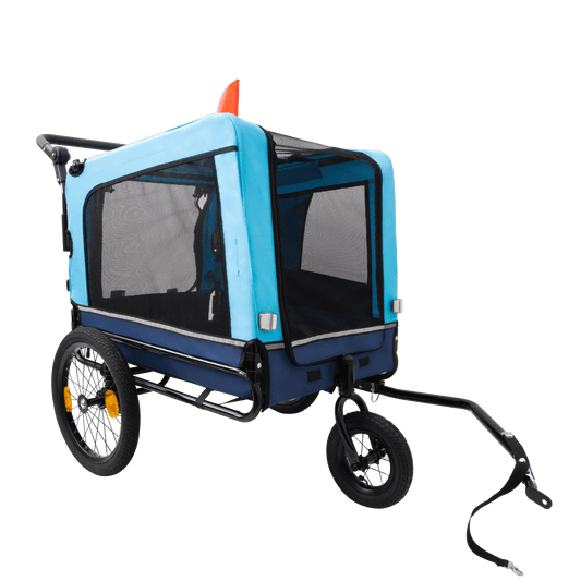 2-1 Foldable Stroller & Bicycle Trailer for Large Dogs, Blue