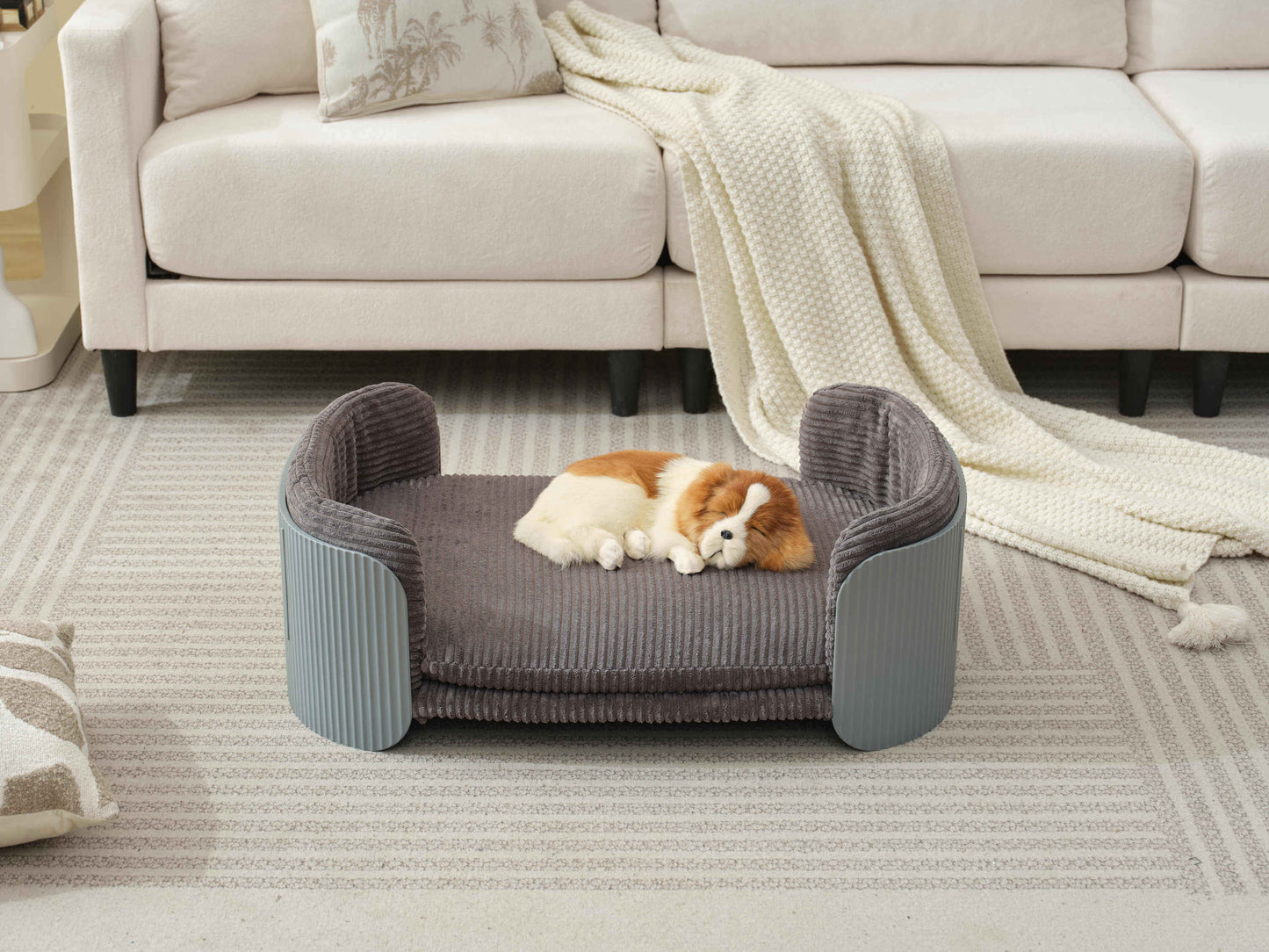 33' Scandinavian Style Pet Sofa, Grey+Grey