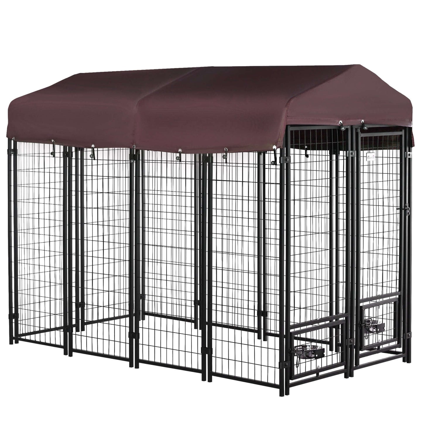 8' x 4' x 6' Dog Kennel, Welded Wire Steel with Water and UV-Resistant Canopy, Red