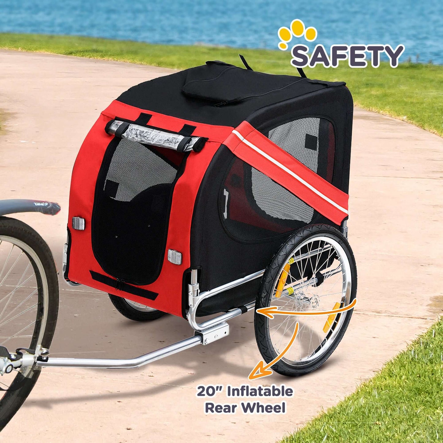 Aosom Foldable Bicycle Trailer for Medium Dogs, Red/Black