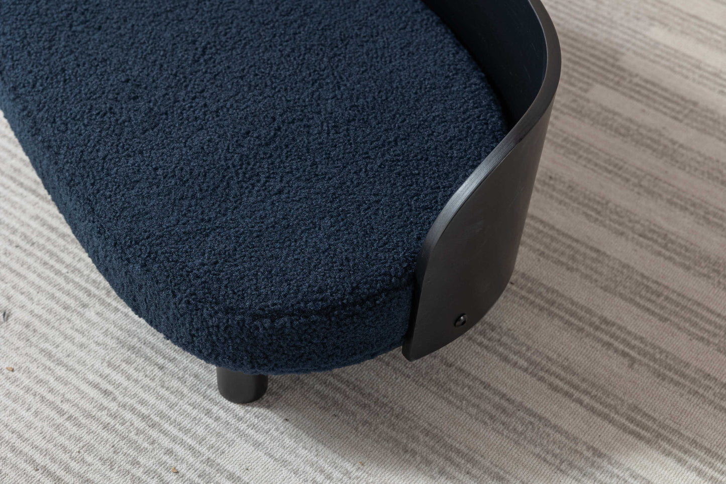 Scandinavian Style Elevated Dog Bed Sofa, Velvet Cushion, Black Wood, Dark Blue GIGA