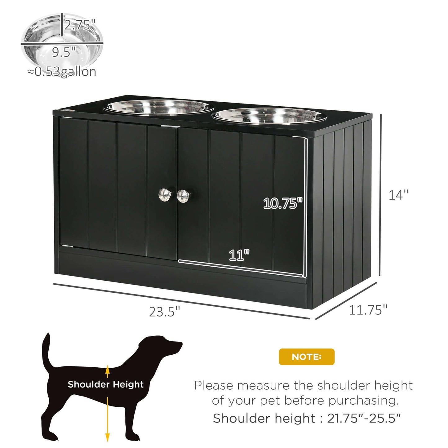 Sleek Black Dog Food Storage Cabinet | Magnetic-Door Dog Feeding Station GIGA