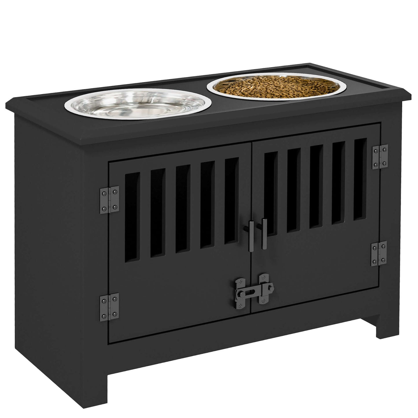 Elevated Dog Bowls with Storage Cabinet, Black