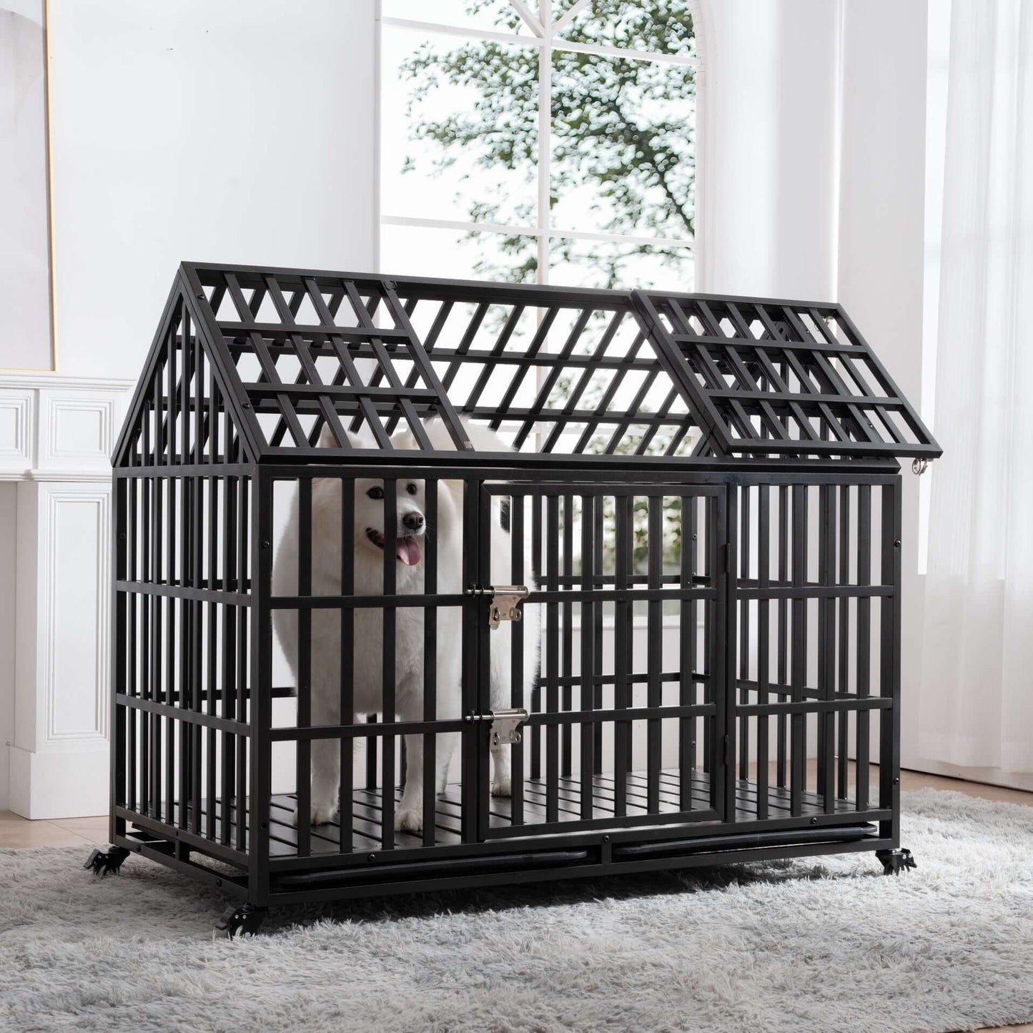 52" Heavy Duty Dog Crate with 4 Lockable Wheels - supdog