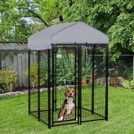 4' x 4' x 6' Dog Kennel with Lockable Door, Water-resistant Canopy, for Small and Medium Dogs - supdog