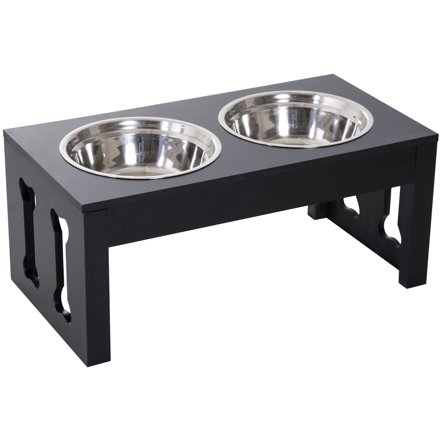 23" Decorative Dog Bone Elevated Feeding Station, Black