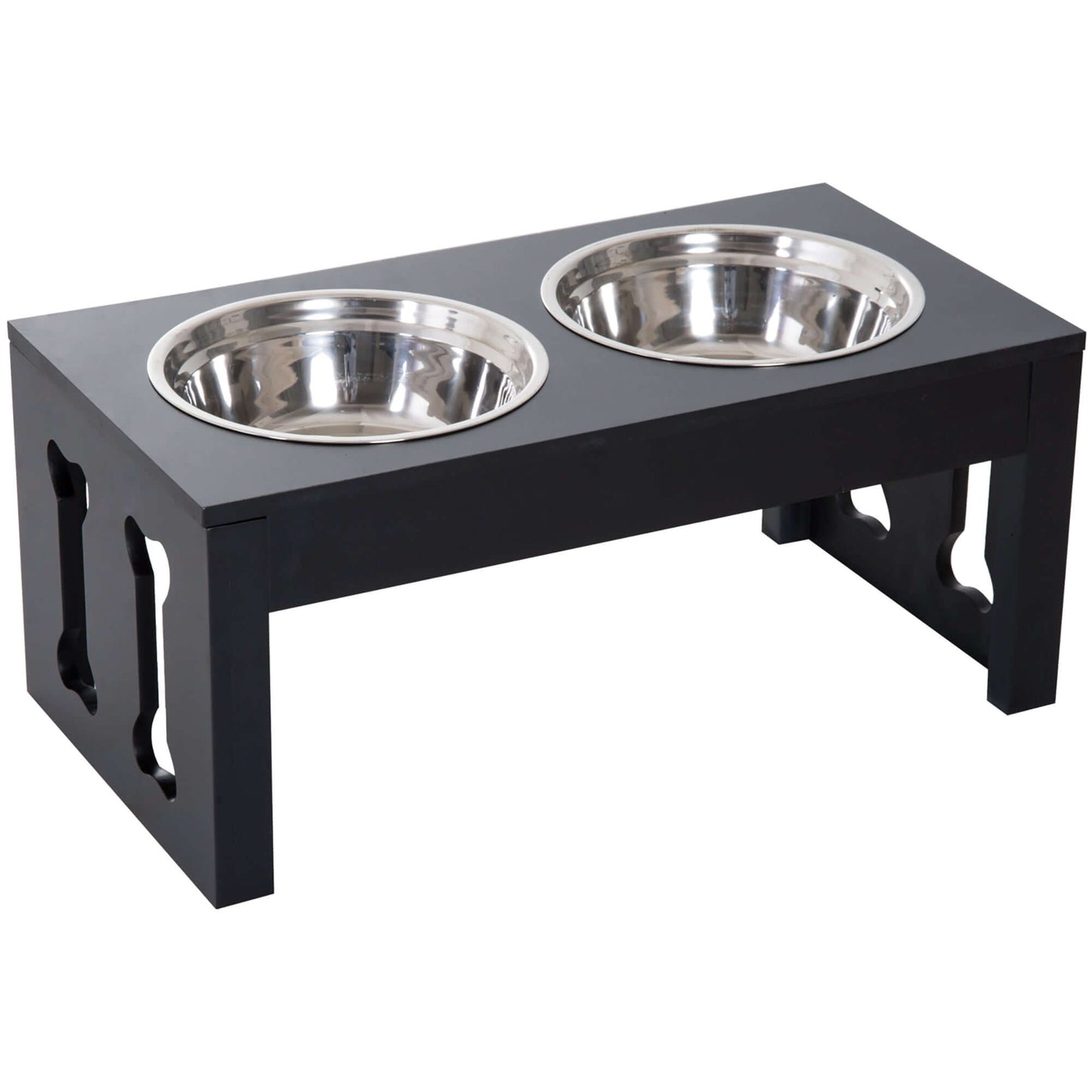 23" Decorative Dog Bone Elevated Feeding Station, Black