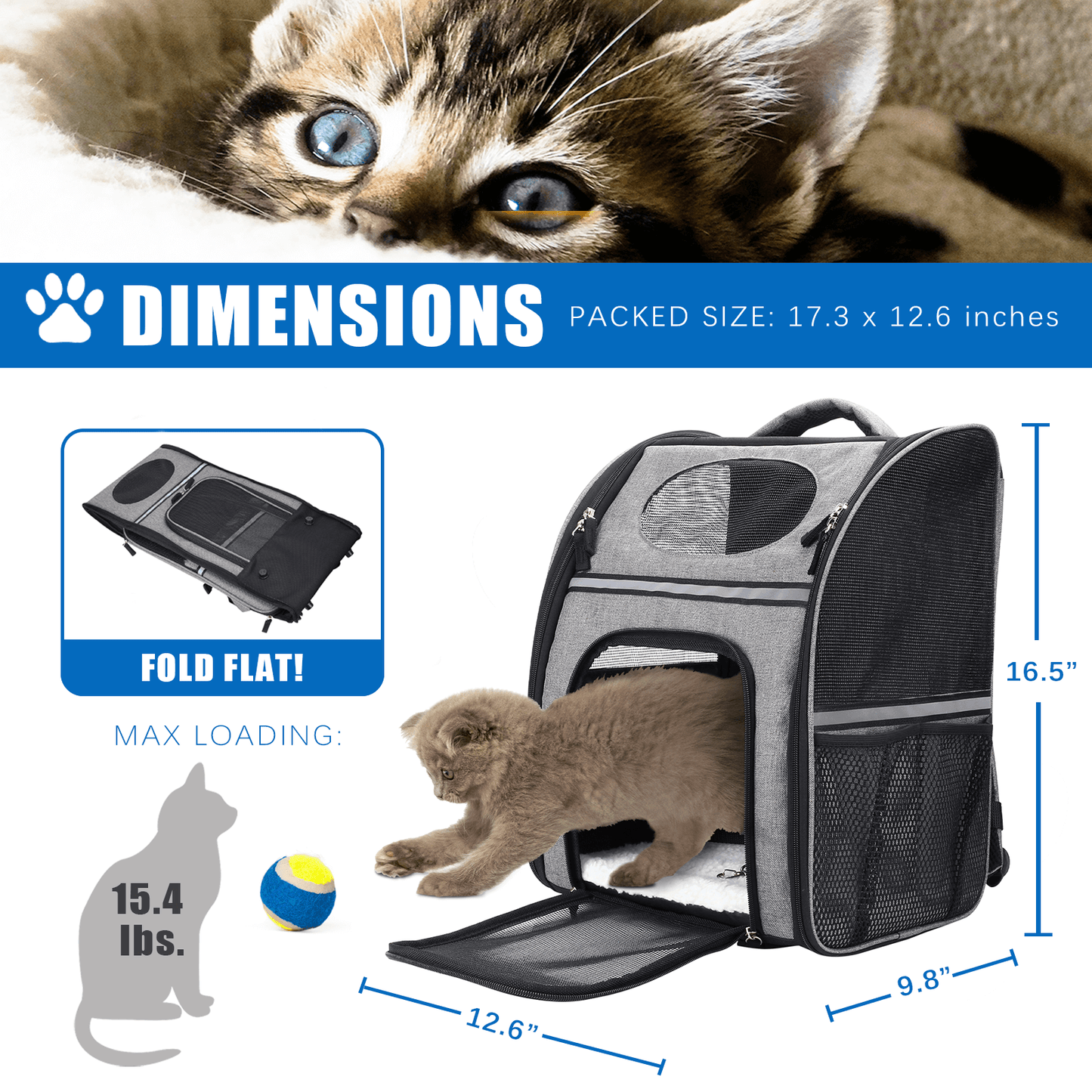 Pet Carrier Backpack, Safety Features and Cushion Back Support, Black - supdog