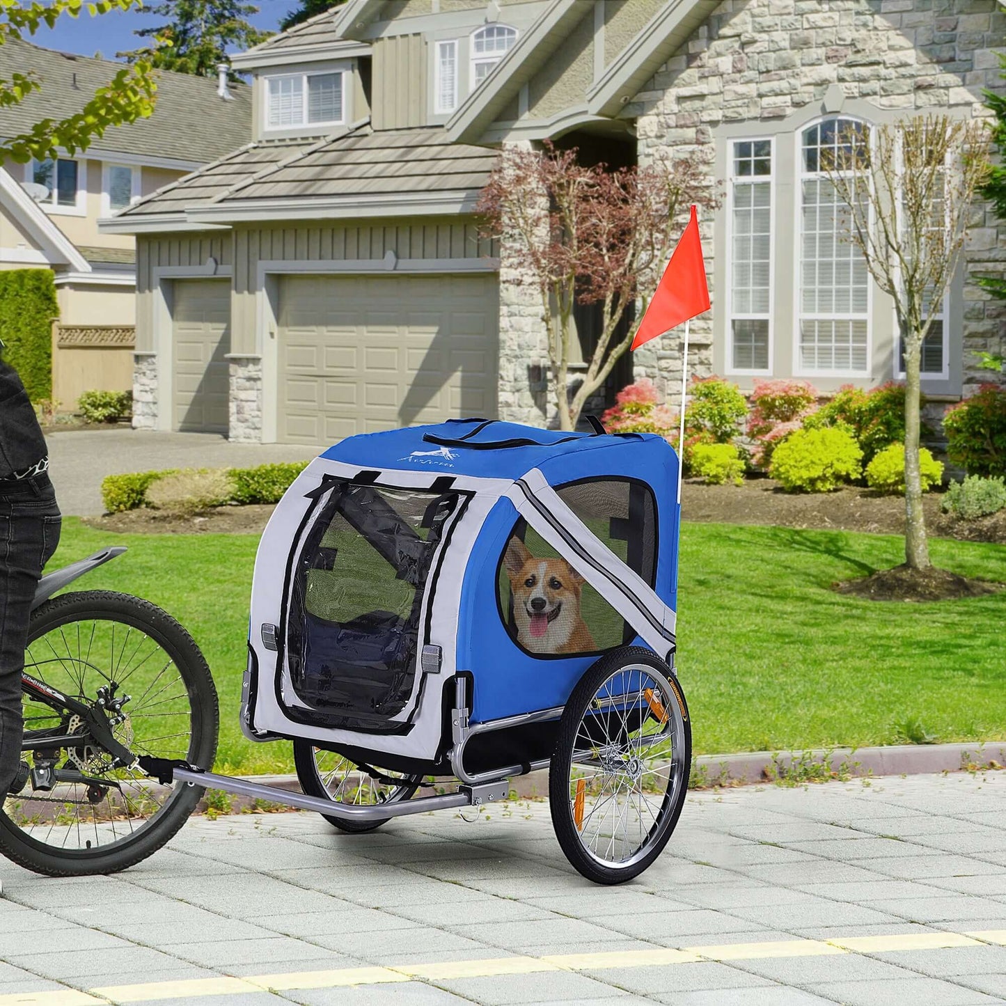 Aosom Foldable Bicycle Trailer for Medium Dogs, Light Blue/White