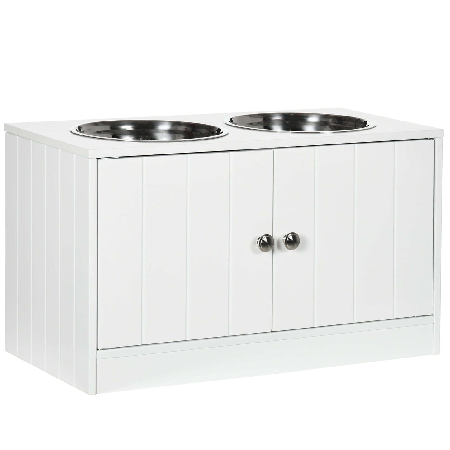 Elevated Dog Bowls with Storage Cabinet, White