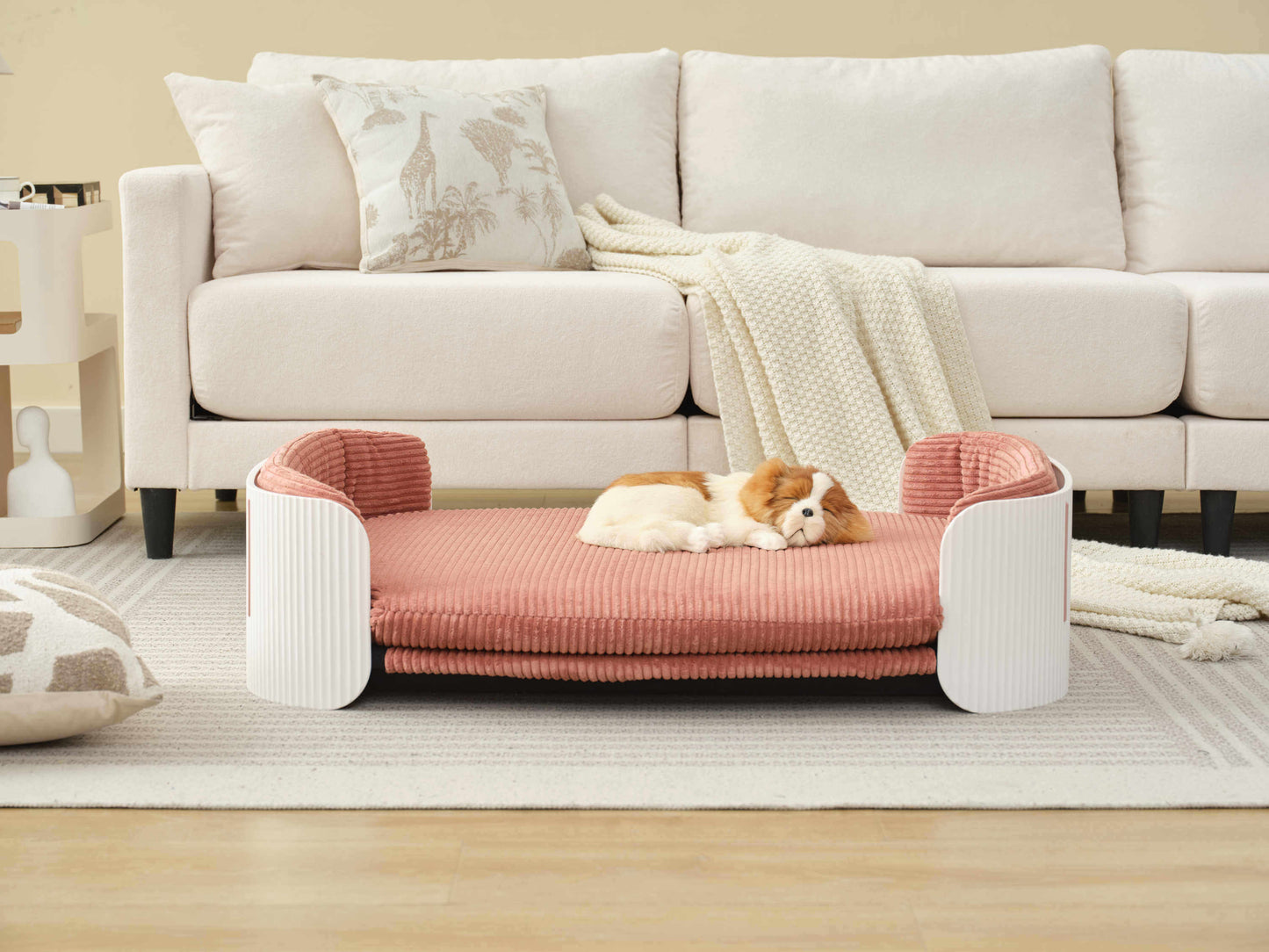 40' Scandinavian Style Pet Sofa, White+Pink