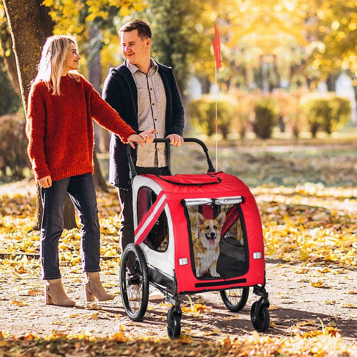 Aosom 2-in-1 Stroller & Bicycle Trailer for Small Dogs, Red