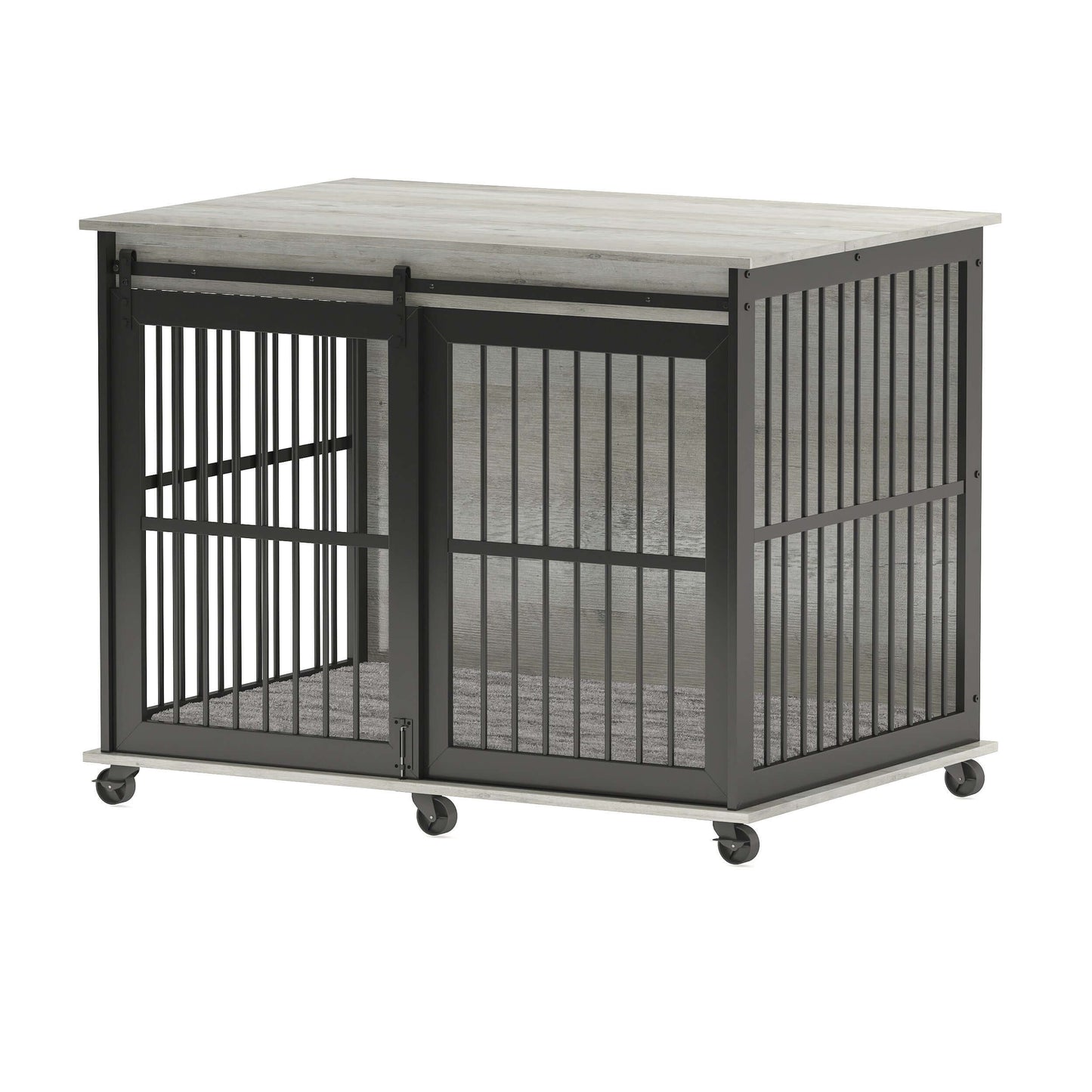 44" Dog Crate Sliding Iron Door with Mat, Flip-Top, Grey GIGA