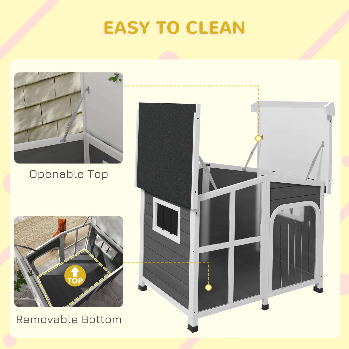 42" Cabin-Style Dog House for Large Dogs with Openable Asphalt Roof & Giant Window, Gray - supdog