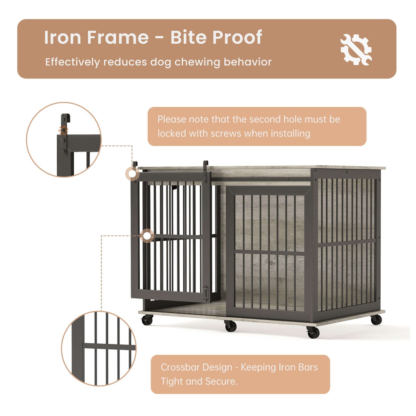 44" Dog Crate Sliding Iron Door with Mat, Flip-Top, Grey GIGA