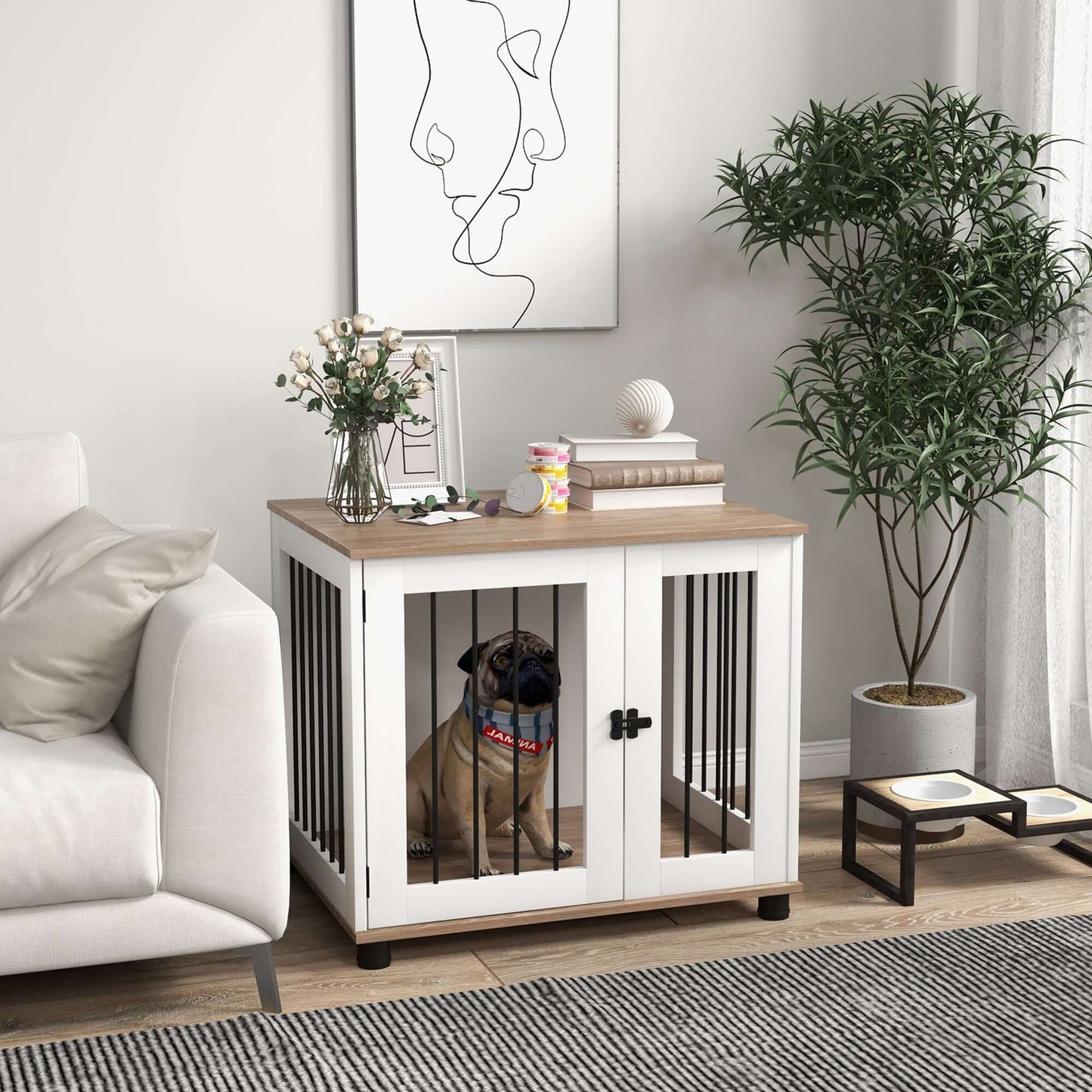 29" Dog Crate, Side Table with Lockable Door for Small and Medium Dogs, Walnut Brown - supdog