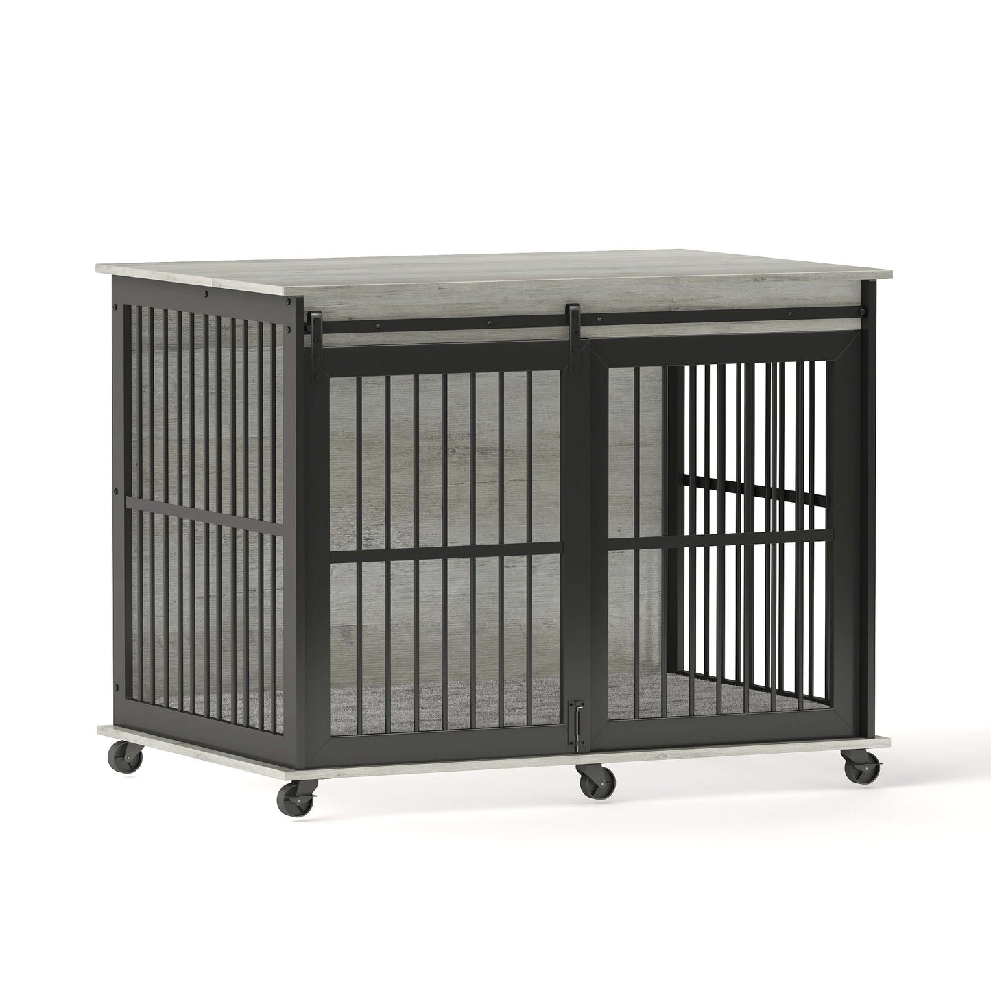44" Dog Crate Sliding Iron Door with Mat, Flip-Top, Grey GIGA