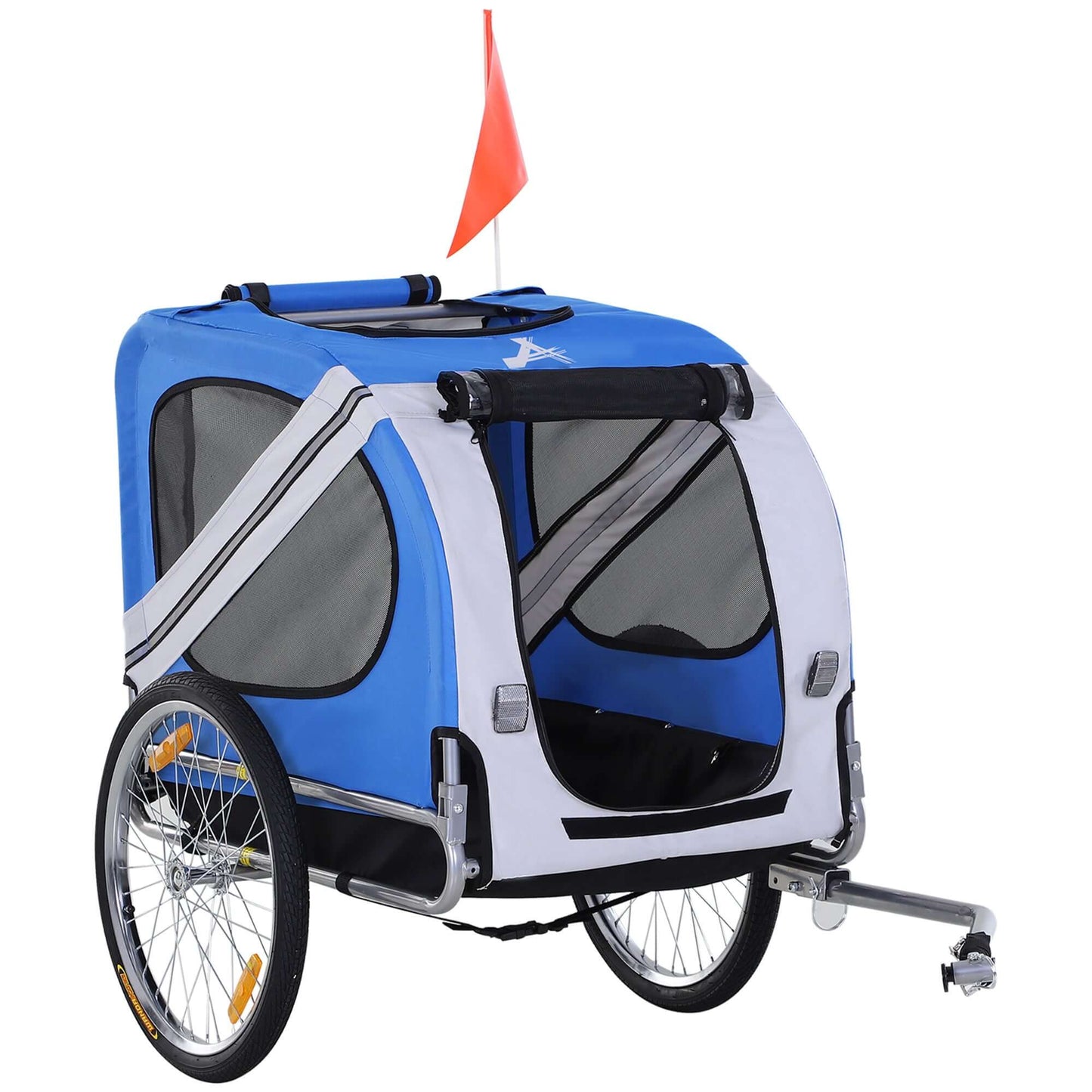 Aosom Foldable Bicycle Trailer for Medium Dogs, Light Blue/White