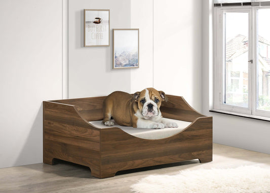 Modern Dog Bed with Cushion, Gibson Brown, Alder Wood Finish, 36" Wide GIGA