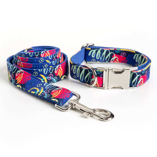 Blue Graffiti Set Dog Collar and Leash cjdropshipping