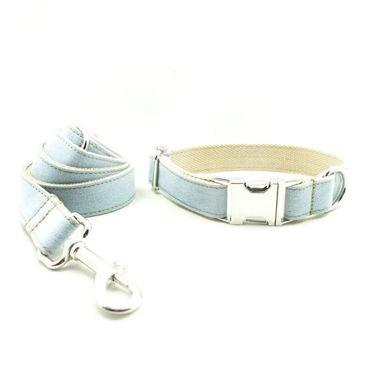 Blue Denim Dog Collar, Leash, Set cjdropshipping