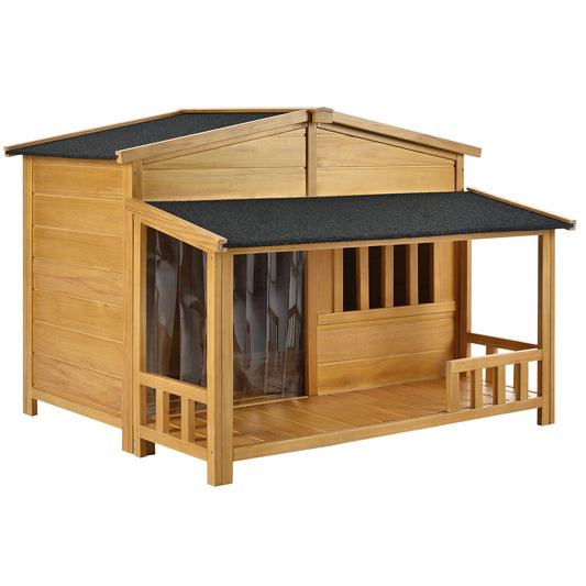 47.2" Wooden Dog House With Porch, Solid Wood, Weatherproof