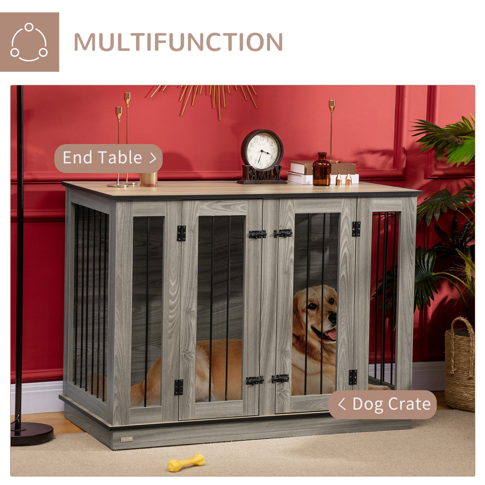 48" Dog Crate with Removable Panel Dark Walnut, Large GIGA