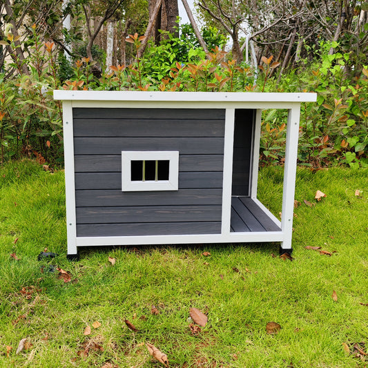 33" Wooden Dog House with Porch Deck, Gray GIGA