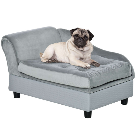 PawHut Luxury Fancy Dog Bed for Small Dogs with Hidden Storage, Small Dog Couch with Soft 3" Foam, Dog Sofa Bed, Cushy Dog Bed, Modern Pet Furniture for Puppies and Little Breeds, Gray supdog