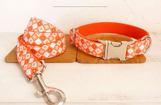 Orange Pattern Set Dog Collar and Least cjdropshipping