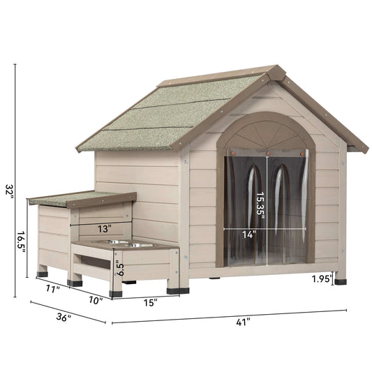 40" Fir Wood Dog House, Storage Box, Feeding Station, Cream GIGA