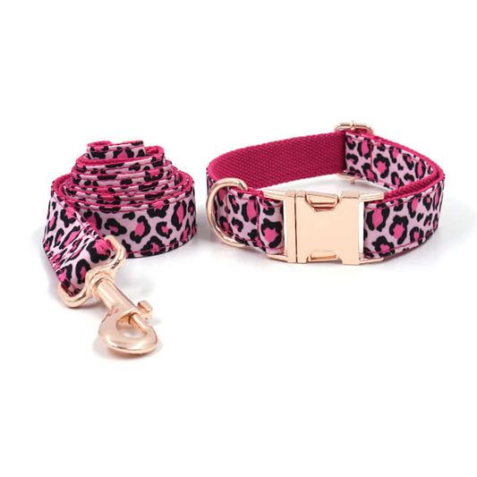 Leopard Print Rose Gold Set Dog Collar and Leash cjdropshipping